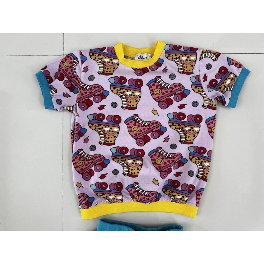 Lola + The Boys Roller Skate Print 2-Piece Tee Short Set Summer Cotton Outfit 8